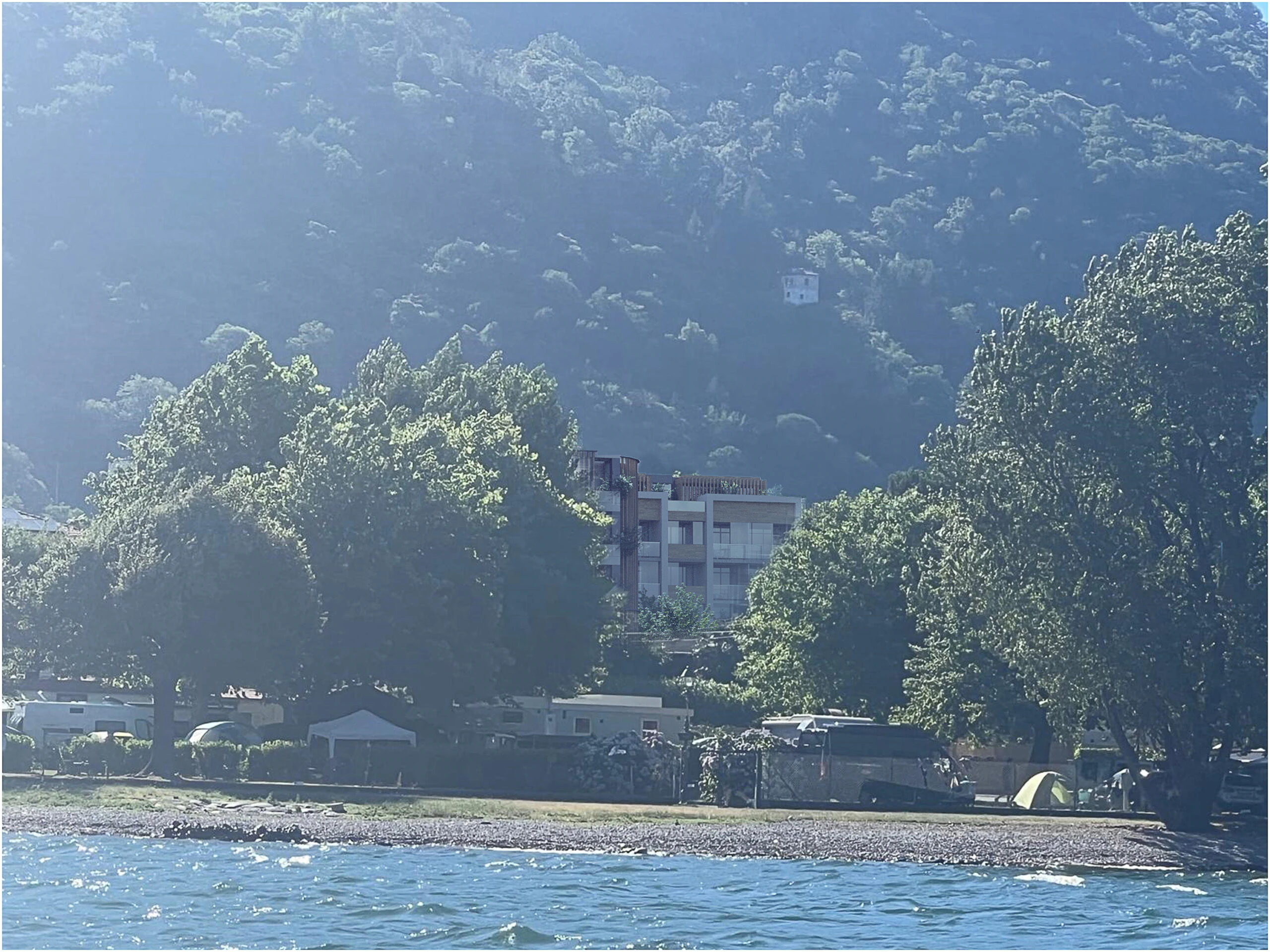 Lake Maggiore · Proposed development seen within the lakeside setting — indicative project visual.