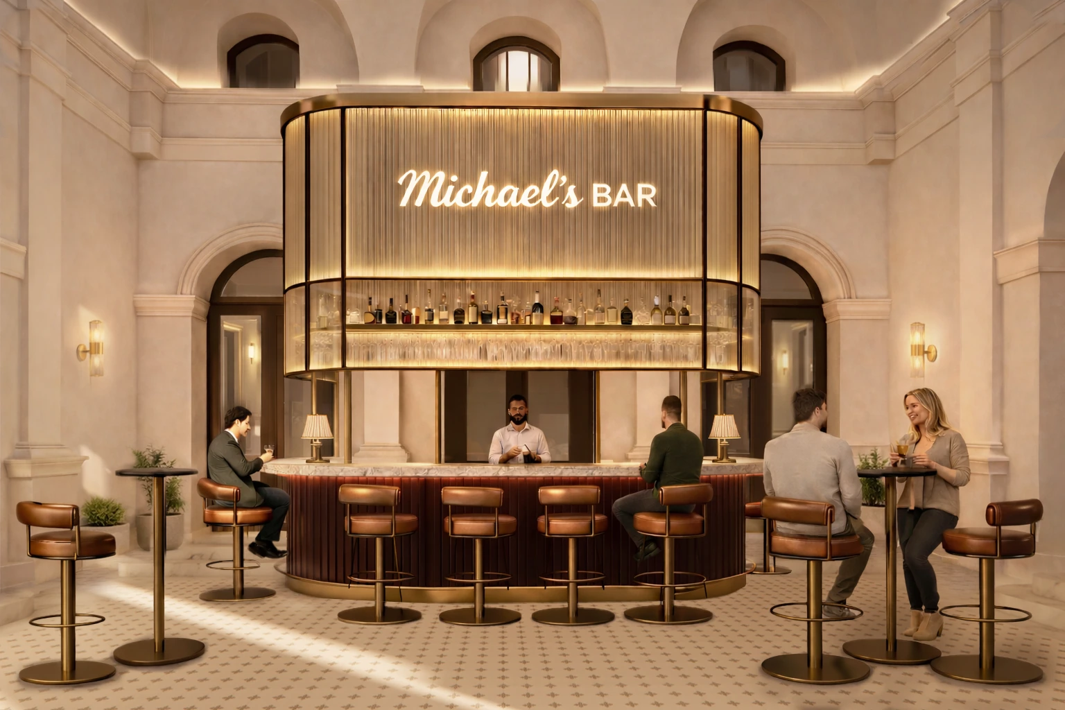 Trieste · Proposed design / render — Bar in an arched historic interior.