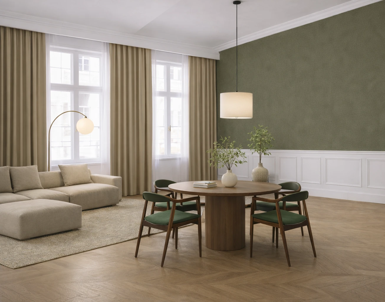 Trieste · Proposed design / render — Living and dining space.